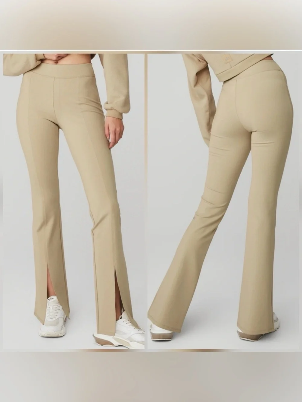 ALO YOGA Airbrush High-Waist split flare Flutter Legging taupe small stretch s